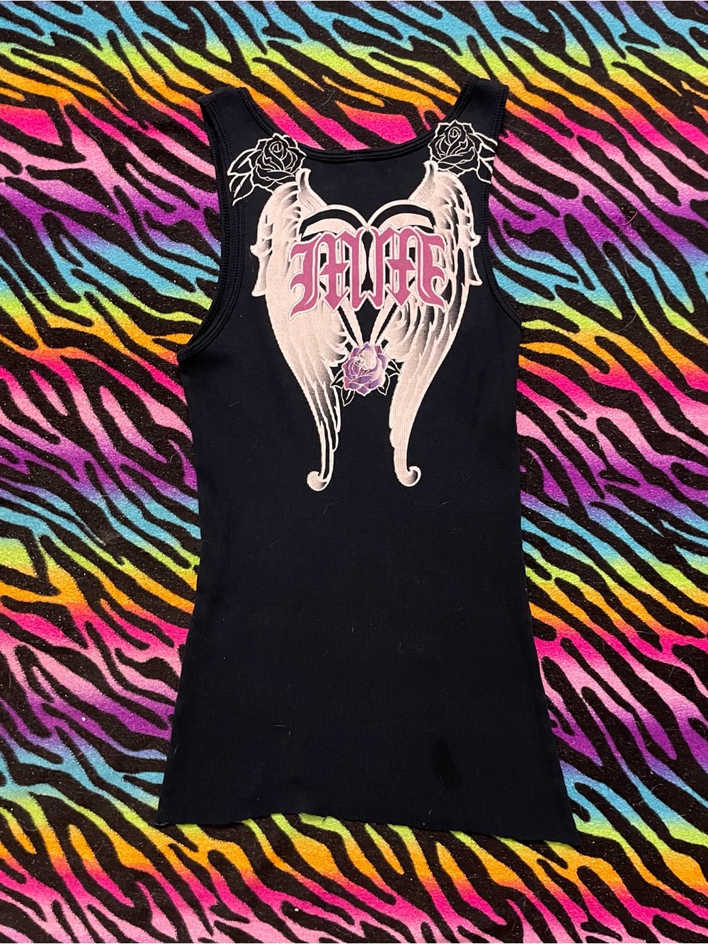 Y2k grunge goth rare 2000s Metal Mulisha Tank with Pink Rose Accents